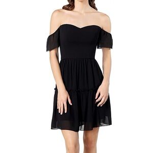 Dress the Population Justitia Fit and Flare Off-the-Shoulder Midi Dress Black
